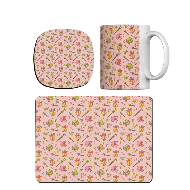 ماگ ترمه طراحان ایده مدل پترن تخم مرغ رنگارنگ کد strm0104 همراه با زیر لیوانی و موس پد