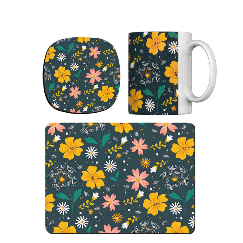 ماگ ترمه طراحان ایده مدل پترن گل و قاصدک کد strm0107 همراه با زیر لیوانی و موس پد