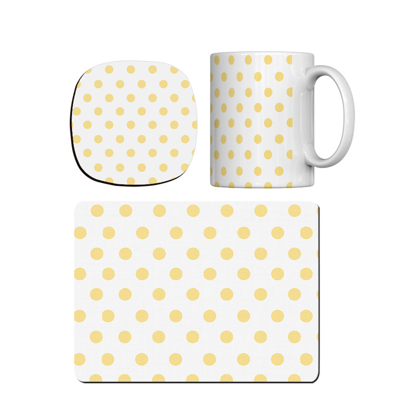 ماگ ترمه طراحان ایده مدل پترن دایره های زرد کد strm0139 همراه با زیر لیوانی و موس پد