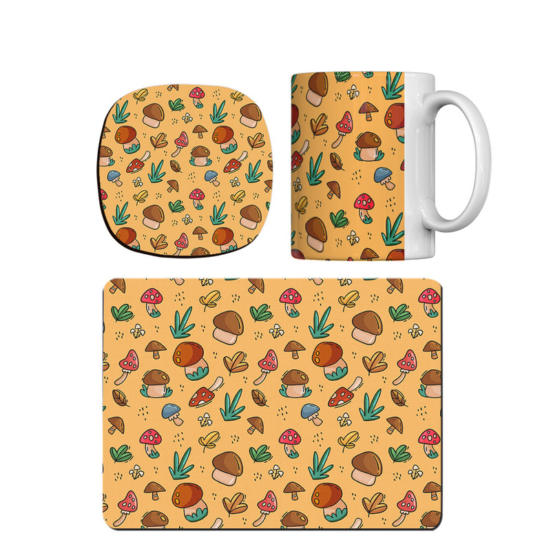 ماگ ترمه طراحان ایده مدل پترن برگ و قارچ کد strm0120 همراه با زیر لیوانی و موس پد