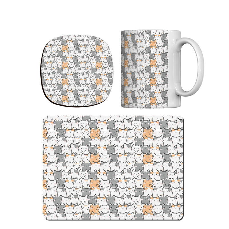 ماگ ترمه طراحان ایده مدل پترن گربه های بامزه کد strm0196 همراه با زیر لیوانی و موس پد