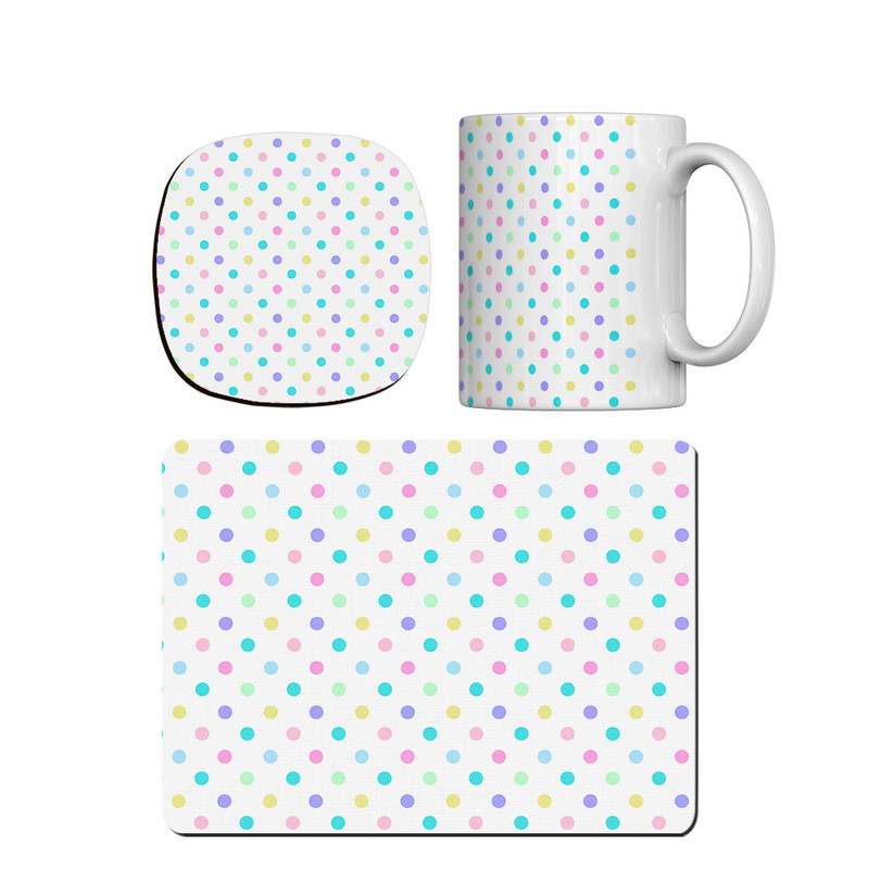 ماگ ترمه طراحان ایده مدل پترن دایره های رنگی کد strm0129 همراه با زیر لیوانی و موس پد