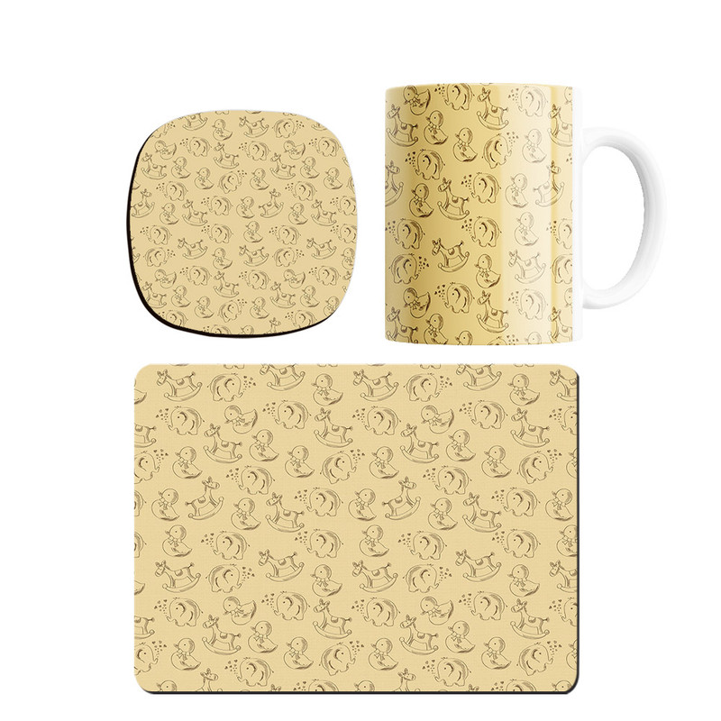 ماگ ترمه طراحان ایده مدل پترن اردک و فیل بامزه کد strm0200 همراه با زیر لیوانی و موس پد
