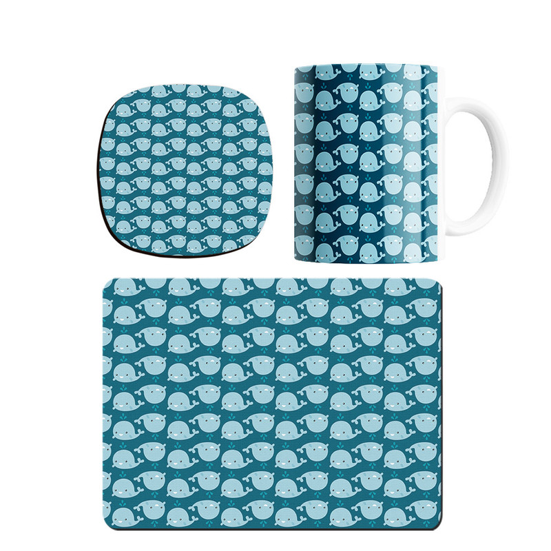 ماگ ترمه طراحان ایده مدل پترن نهنگ کیوت کد strm0201 همراه با زیر لیوانی و موس پد