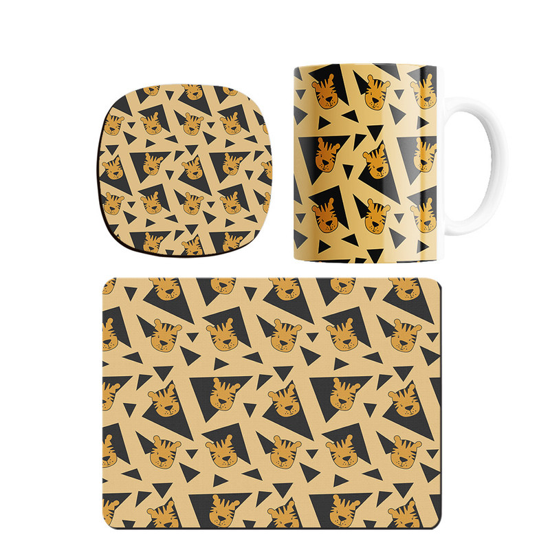 ست ماگ ترمه طراحان ایده مدل پترن ببر بامزه کد strm0276 همراه با زیر لیوانی و موس پد