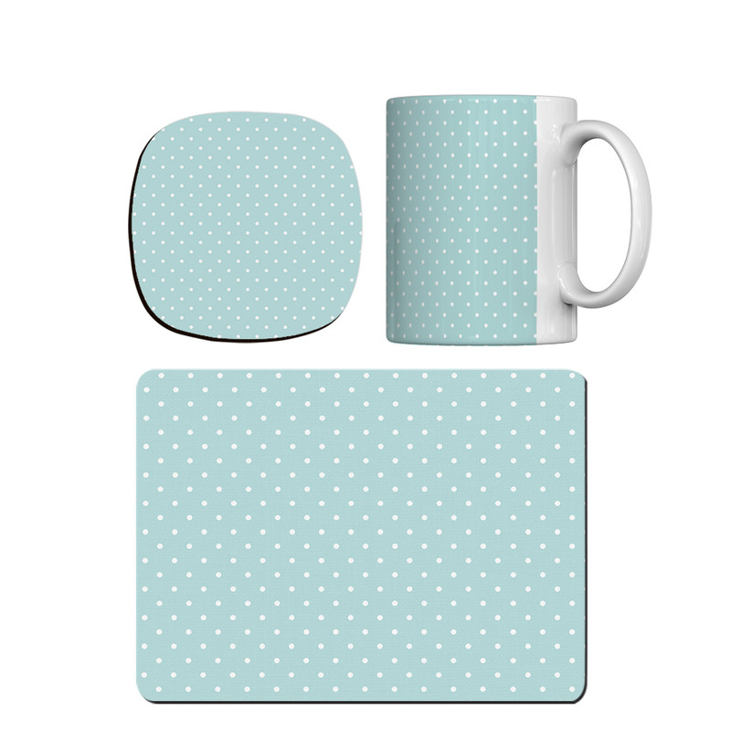 ماگ ترمه طراحان ایده مدل پترن دایره های ریز سفید کد strm0137 همراه با زیر لیوانی و موس پد