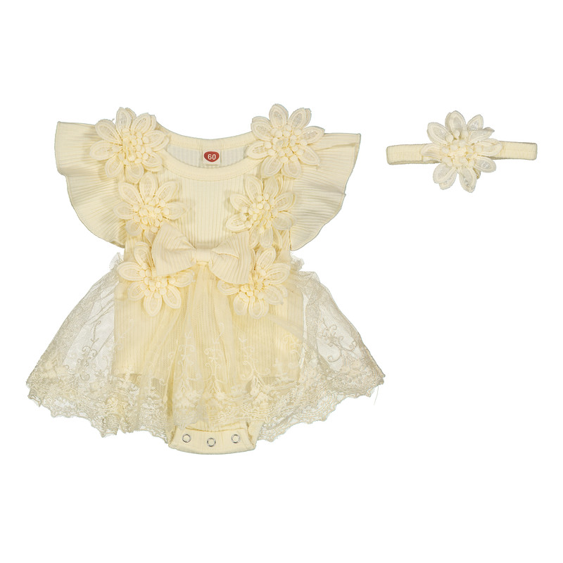 ست بادی و هدبند نوزادی مدل S-04 رنگ کرم