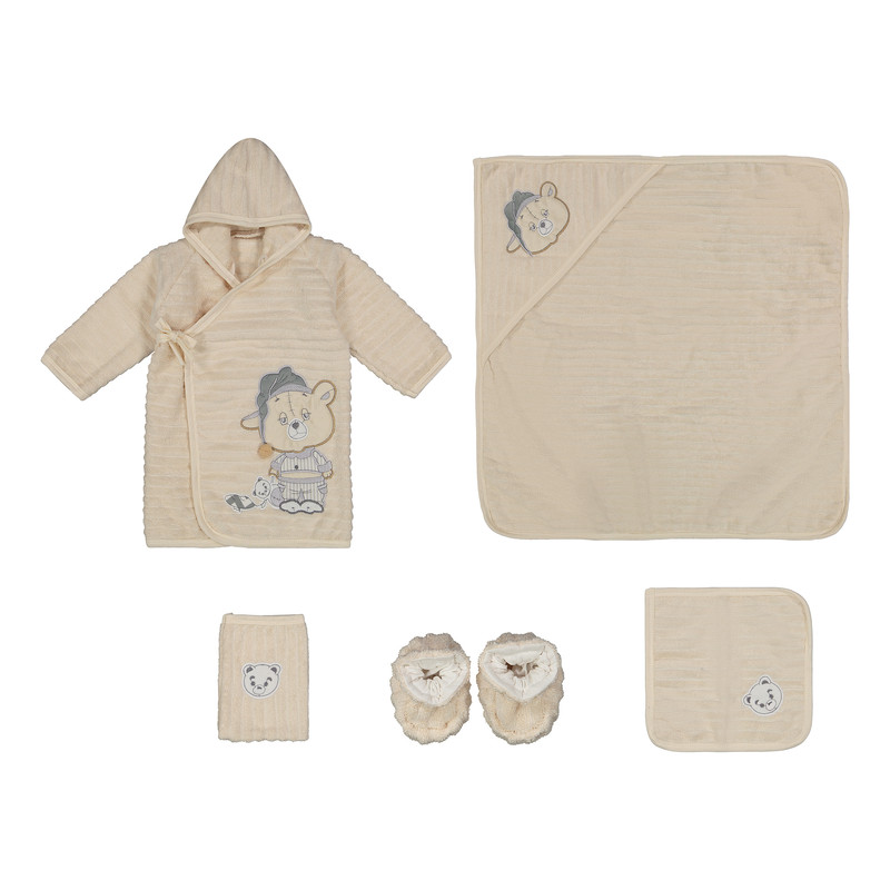 ست حوله کودک و نوزاد مادرکر طرح خرس خوابالو سایز 75x75 سانتی‌متر مجموعه 5 عددی 