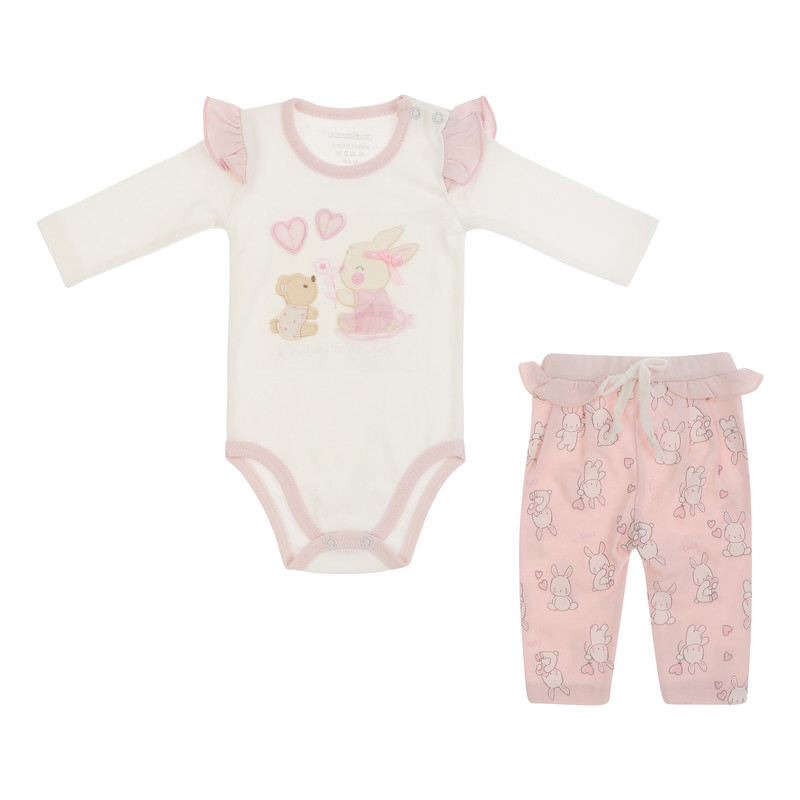 ست بادی آستین بلند و شلوار راحتی نوزادی دخترانه نی نی سان مدل 2121