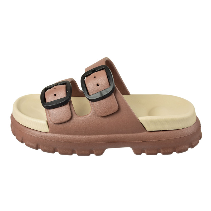 دمپایی زنانه پایون مدل دو سگک طبی BR.4175 رنگ قهوه‌ای