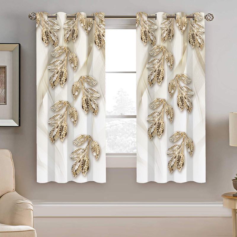 پرده نیروانا طرح گل طلایی مدل هازان کد 8428 سایز 140×200 سانتی متر