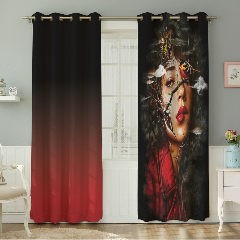 پرده نیروانا طرح چهره  مدل مخمل کد 5258 سایز 140×280 سانتی متر