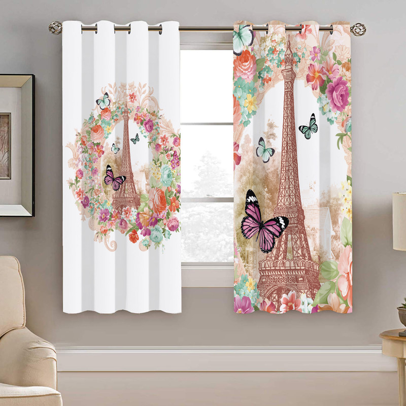 پرده نیروانا طرح گل و ایفل مدل هازان کد 8514 سایز 140×200 سانتی متر