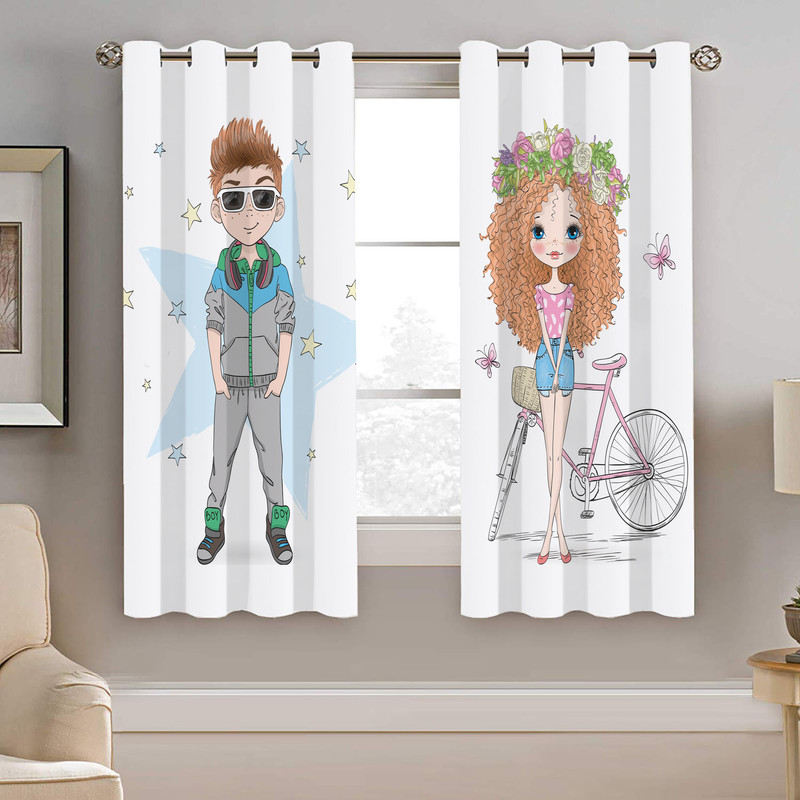 پرده نیروانا طرح دختر و پسر  مدل مخمل کد 8176 سایز 140×200 سانتی متر