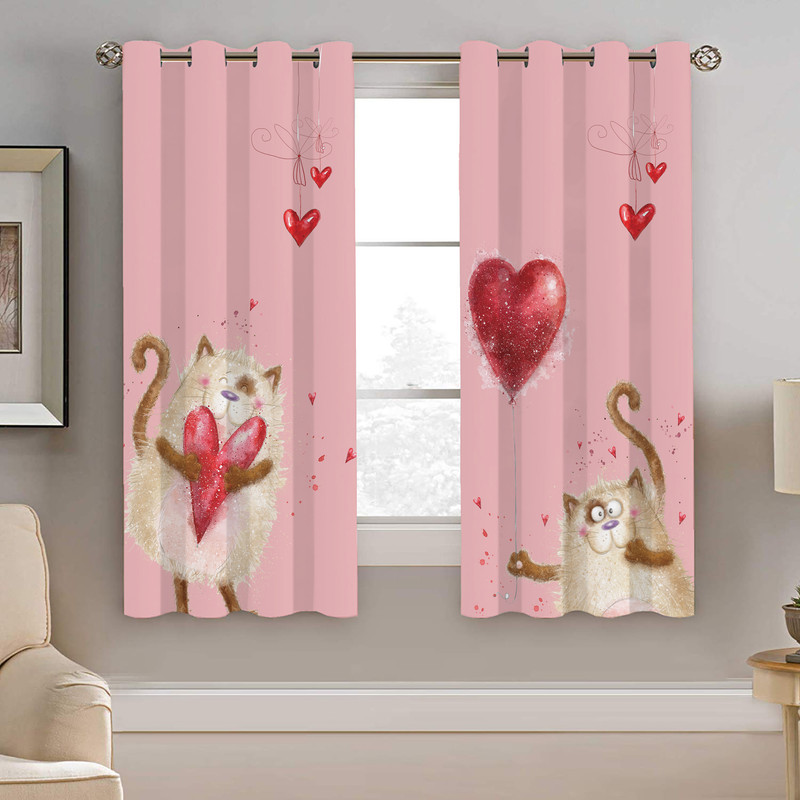 پرده نیروانا طرح قلب و گربه  مدل مخمل کد 4934 سایز 140×200 سانتی متر