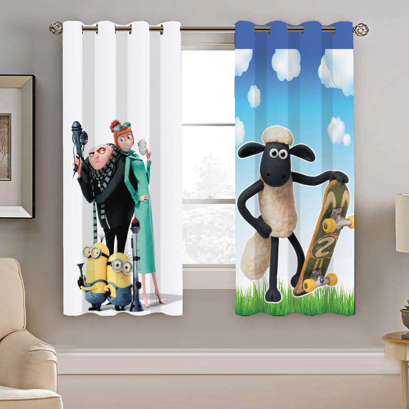 پرده نیروانا طرح بره ناقلا و مینیون ها کودک مدل مخمل کد 4173 سایز 140×200 سانتی متر