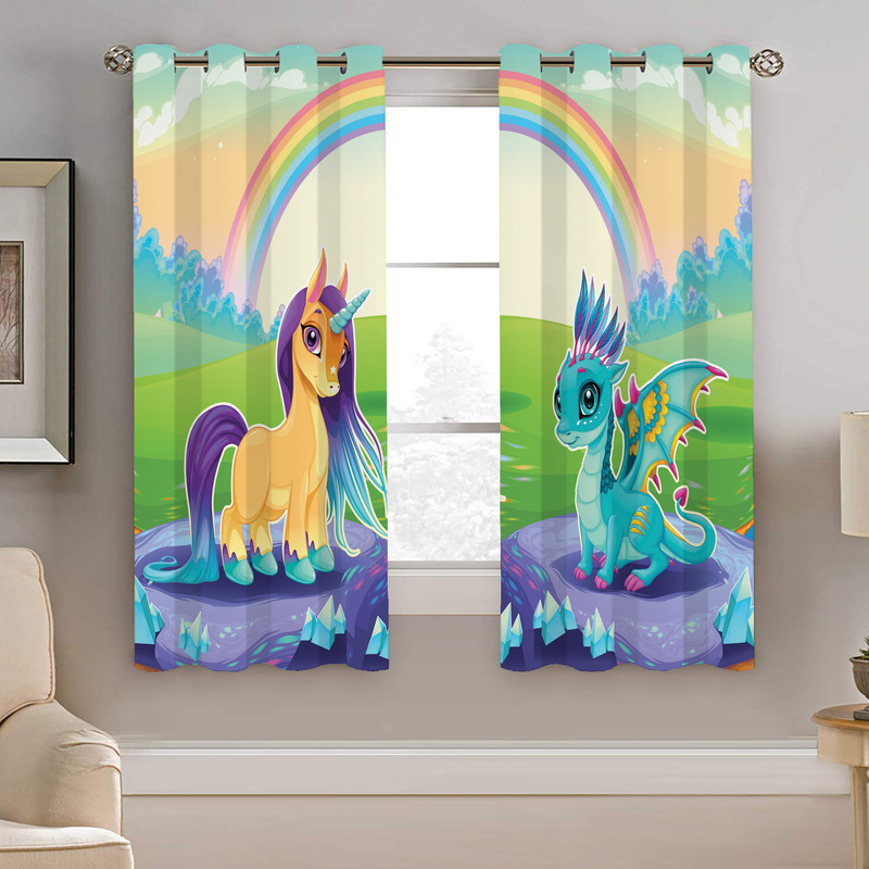 پرده نیروانا طرح تک شاخ کودک مدل مخمل کد 4642 سایز 140×200 سانتی متر