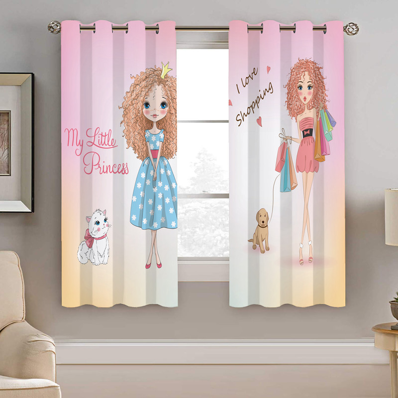 پرده نیروانا طرح دختر موفرفری کودک مدل هازان کد 8591 سایز 140×200 سانتی متر