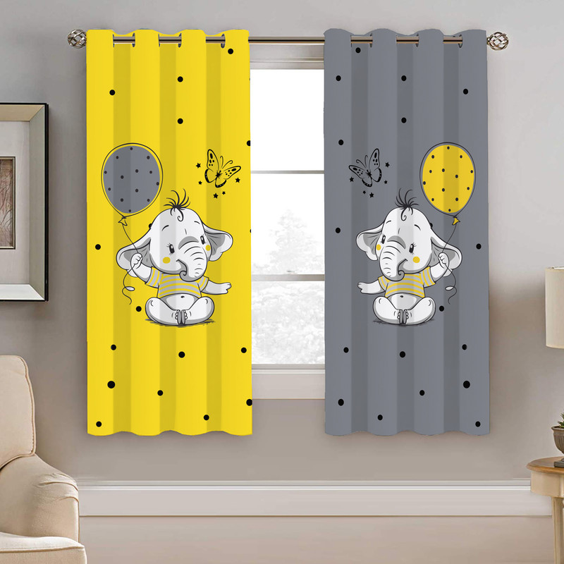 پرده نیروانا طرح فیل بادکنک کودک مدل مخمل کد 8235 سایز 140×200 سانتی متر