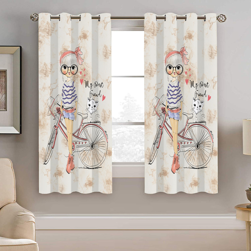 پرده نیروانا طرح دختر و دوچرخه کودک مدل هازان کد 8587 سایز 140×200 سانتی متر