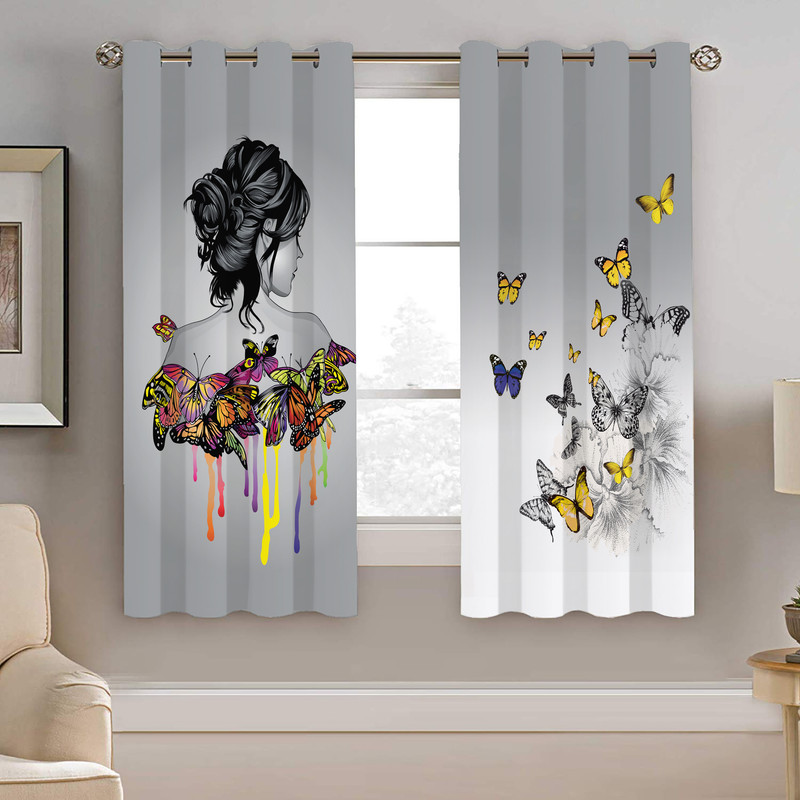 پرده نیروانا طرح زیبای مدرن خانم و پروانه مدل هازان کد 8583 سایز 140×200 سانتی متر