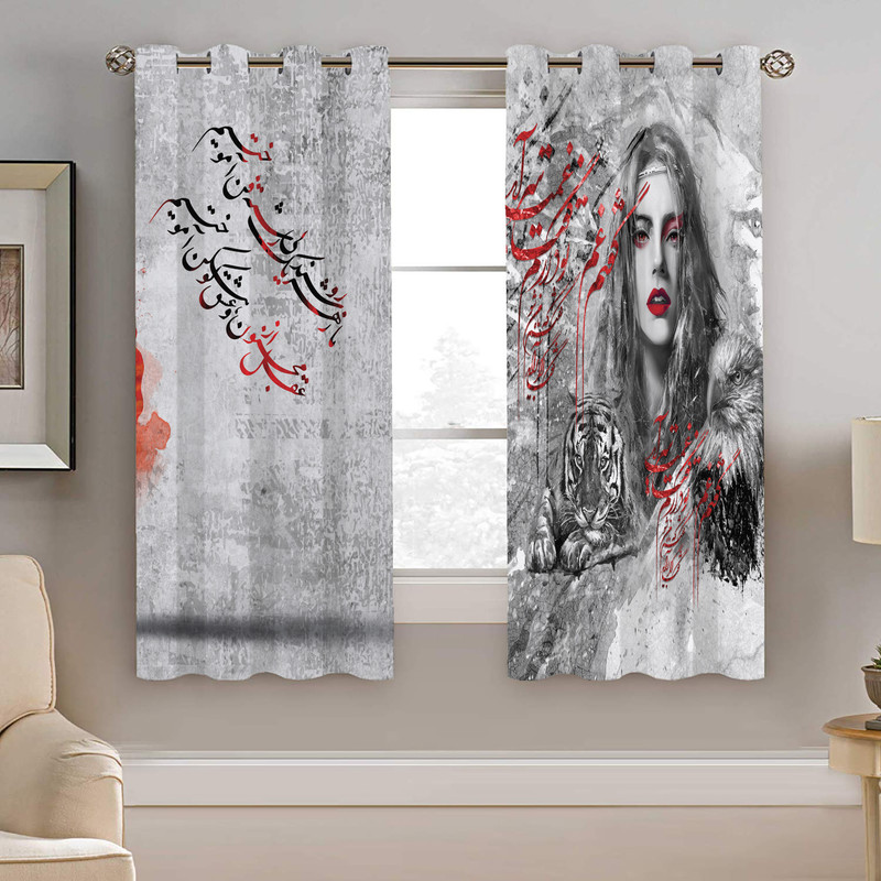 پرده نیروانا طرح چهره و شعر مدل مخمل کد 5141 سایز 140×200 سانتی متر