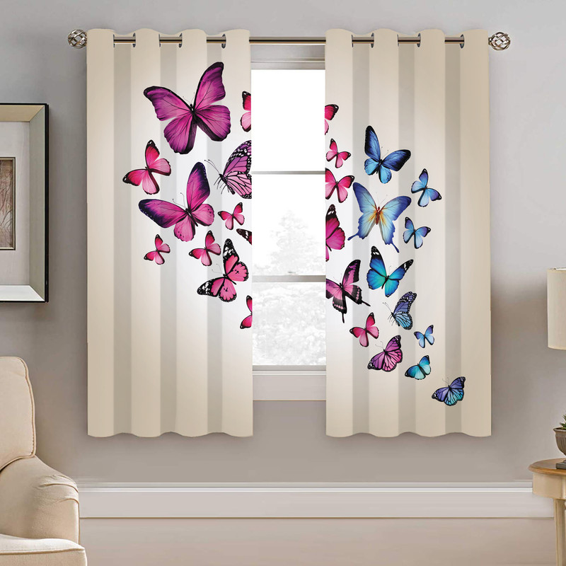 پرده نیروانا طرح پروانه رنگی مدل هازان کد 8491 سایز 140×200 سانتی متر