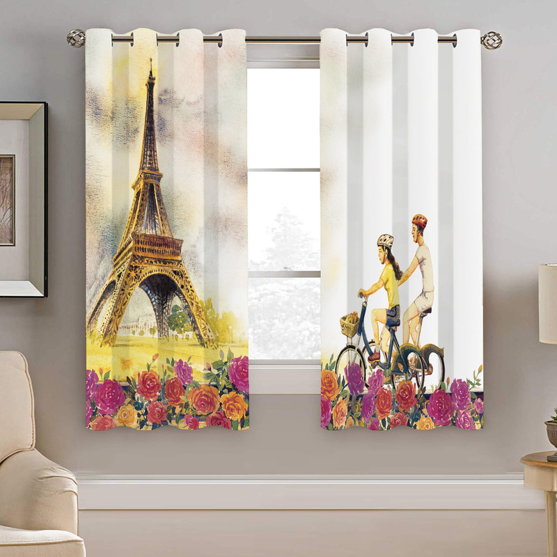 پرده نیروانا طرح گل و ایفل مدل هازان کد 8510 سایز 140×200 سانتی متر