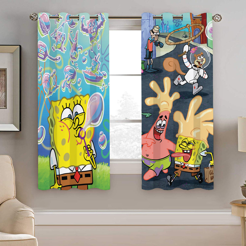 پرده نیروانا طرح باب اسفنجی کودک مدل مخمل کد 4820 سایز 140×200 سانتی متر