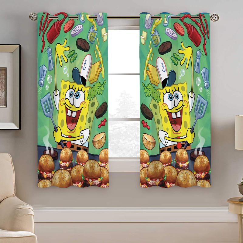 پرده نیروانا طرح باب اسفنجی کودک مدل مخمل کد 4160 سایز 140×200 سانتی متر