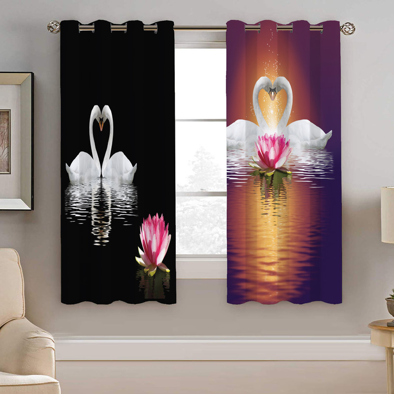 پرده نیروانا طرح قو و نیلوفر مدل مخمل کد 5199 سایز 140×200 سانتی متر