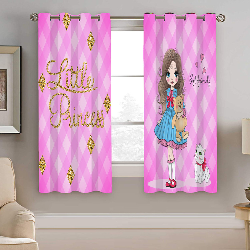 پرده نیروانا طرح پرنسس کوچولو دخترونه مدل مخمل کد 5236 سایز 140×200 سانتی متر