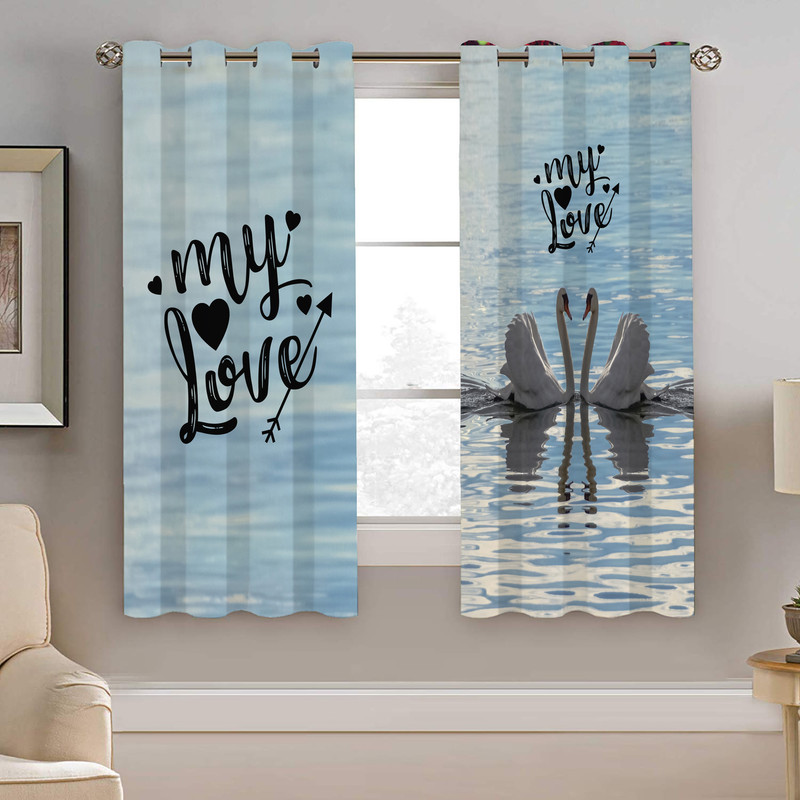 پرده نیروانا طرح قو عشق مدل مخمل کد 5237 سایز 140×200 سانتی متر