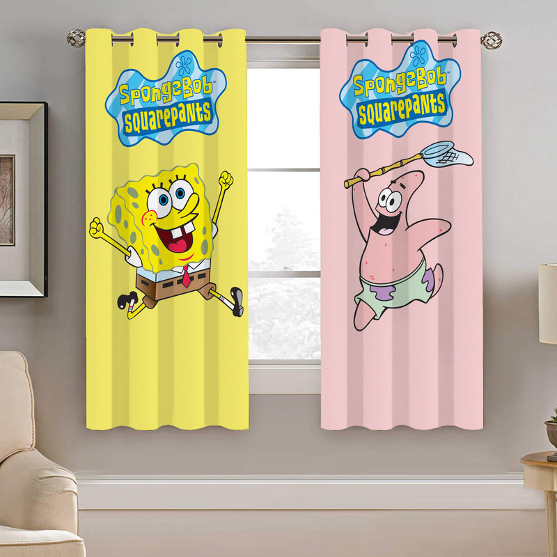 پرده نیروانا طرح باب اسفنجی کودک مدل مخمل کد 4180 سایز 140×200 سانتی متر