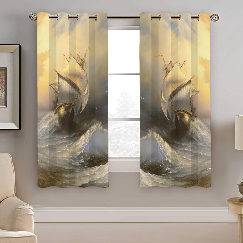 پرده نیروانا طرح کشتی مدل مخمل کد 4645 سایز 140×200 سانتی متر