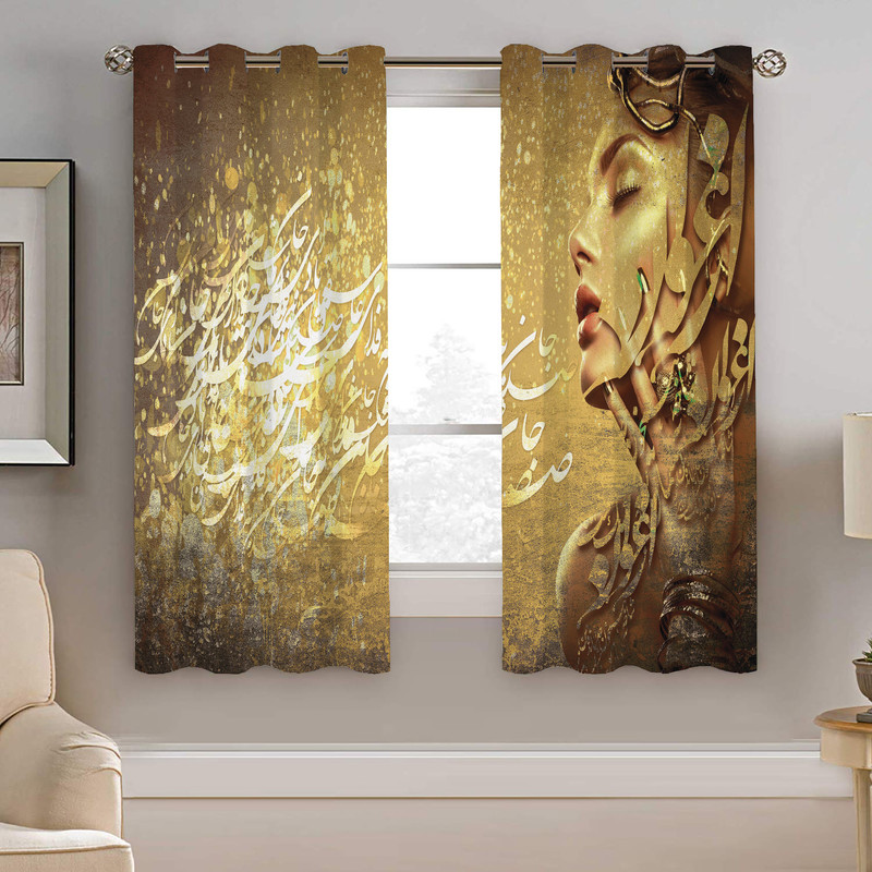 پرده نیروانا طرح چهره شعر مدل مخمل کد 5123 سایز 140×200 سانتی متر