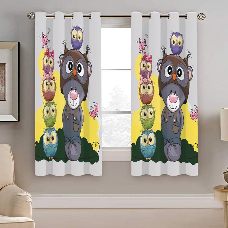 پرده نیروانا طرح خرس و جغد کودک مدل مخمل کد 5263 سایز 140×200 سانتی متر