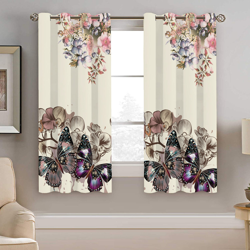 پرده نیروانا طرح گل و پروانه مدل مخمل کد 8029 سایز 140×200 سانتی متر