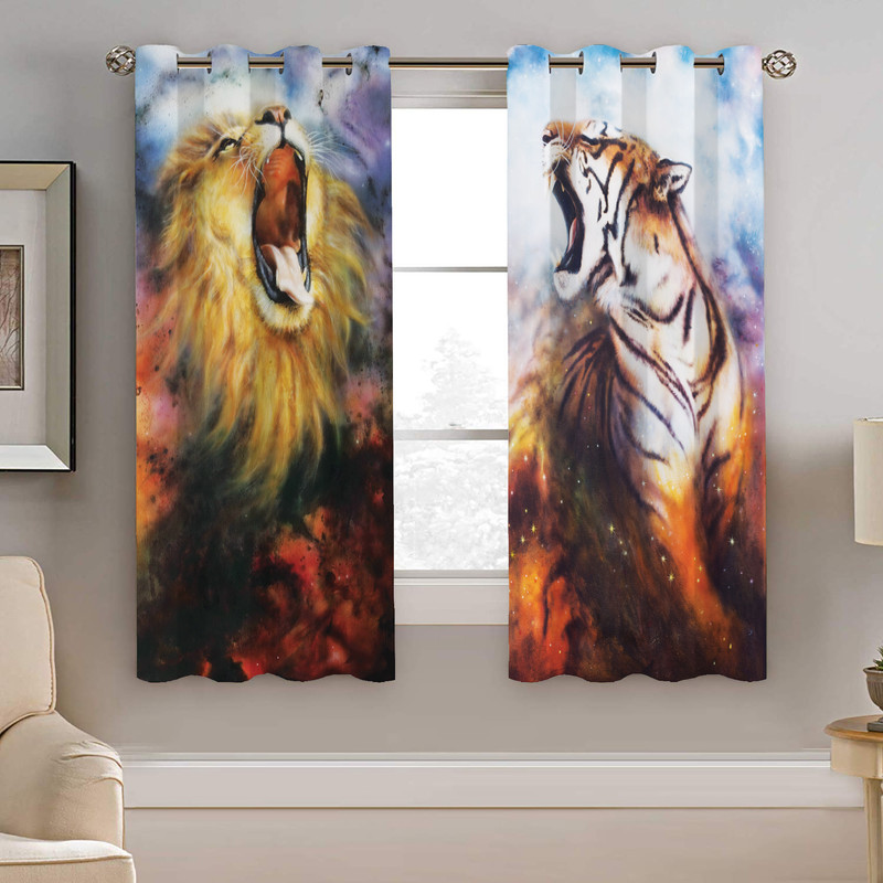 پرده نیروانا طرح ببر و شیر مدل مخمل کد 5066 سایز 140×200 سانتی متر