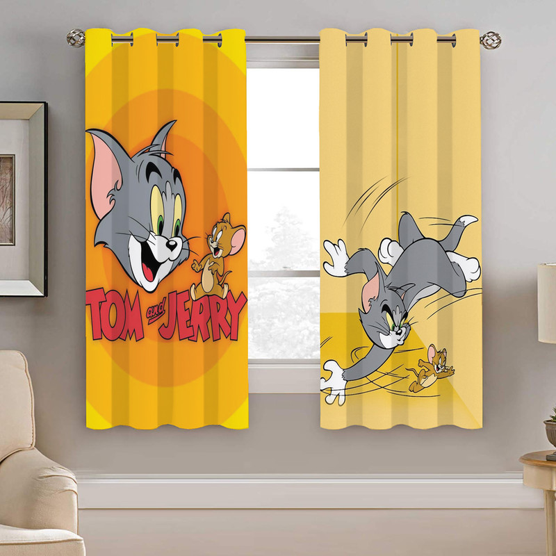 پرده نیروانا طرح تام و جری کودک مدل مخمل کد 4796 سایز 140×200 سانتی متر