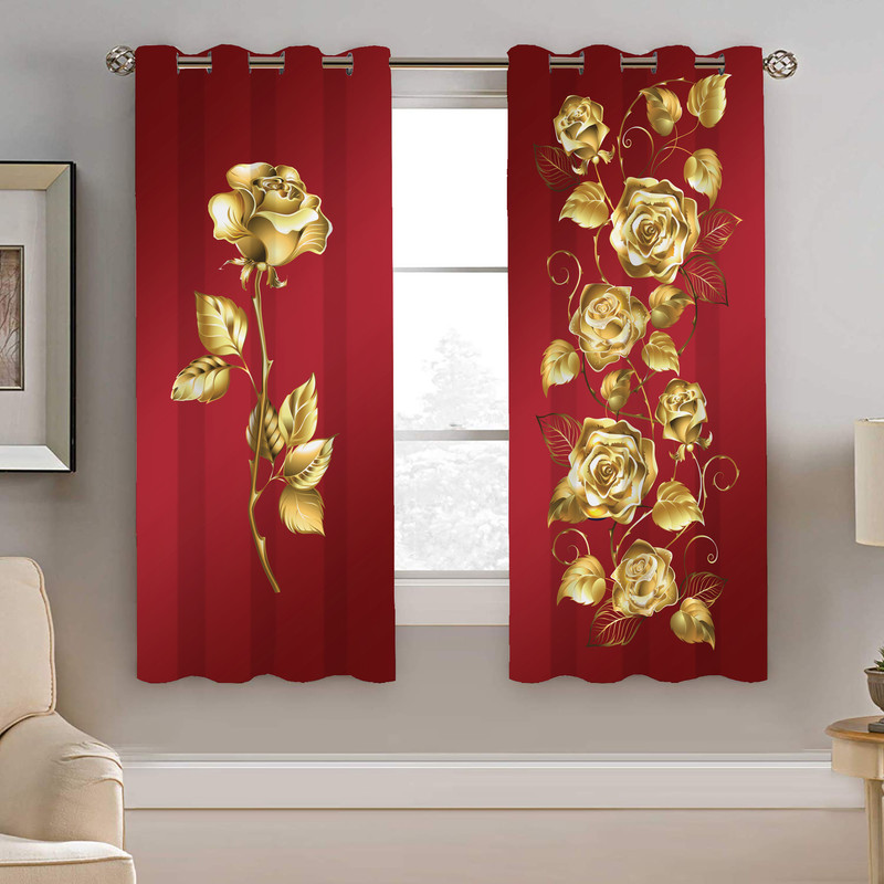 پرده نیروانا طرح گل طلایی مدل هازان کد 8488 سایز 140×200 سانتی متر