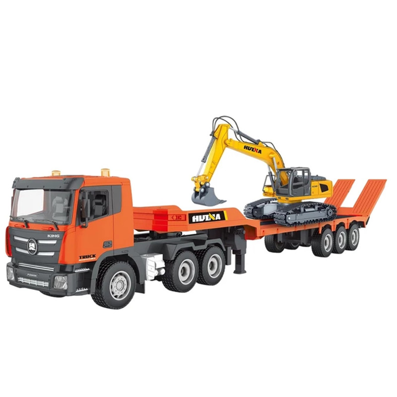 ماشین بازی کنترلی هوینا مدل تریلی 12 چرخ حمل بیل مکانیکی مجموعه دو عددی