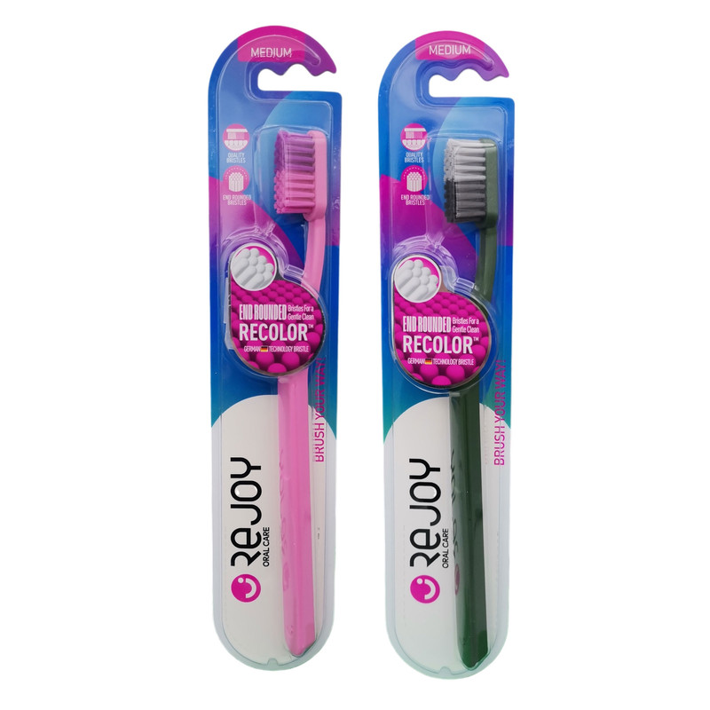 مسواک ریجوی مدل ری کالر با برس متوسط بسته 2 عددی