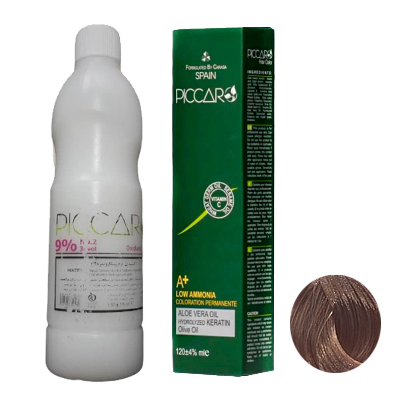 رنگ مو پیکارو شماره N77.0 حجم 120 میلی لیتر رنگ بلوند به همراه اکسیدان مدل 01 نه درصدی حجم 150میلی لیتر