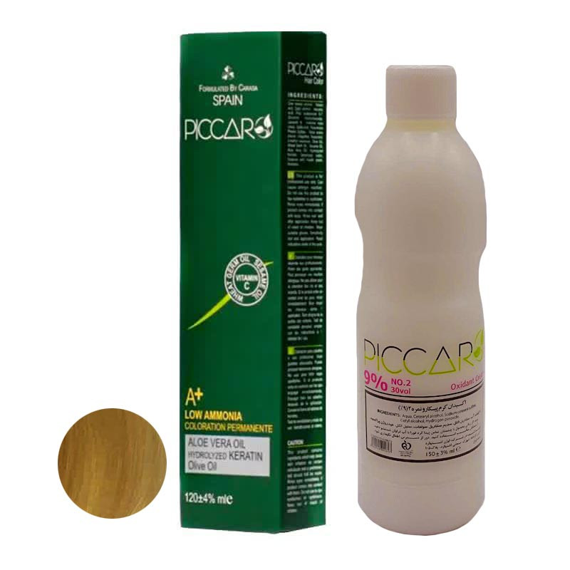 رنگ مو پیکارو شماره 12.3 حجم 120 میلی لیتر رنگ بلوند پلاتینه طلایی به همراه اکسیدان پیکارو مدل 2 نه درصدی حجم 150 میلی لیتر