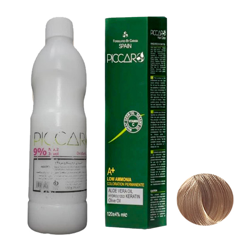 رنگ مو پیکارو شماره N9 9.0 حجم 120 میلی لیتر رنگ بلوند خیلی روشن به همراه اکسیدان مدل 01 نه درصدی حجم 150میلی لیتر