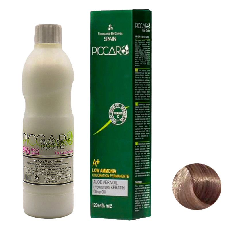 رنگ مو پیکارو شماره 7.88 حجم 120 میلی لیتر رنگ بلوند کاراملی به همراه اکسیدان مدل 01 نه درصدی حجم 150 میلی لیتر