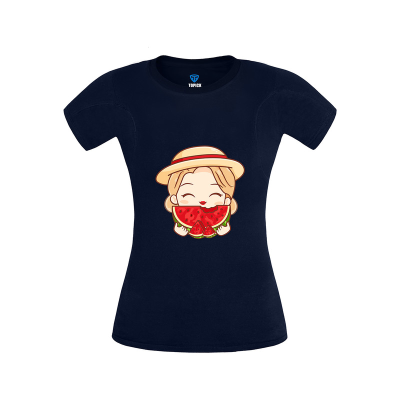 تی شرت آستین کوتاه زنانه تاپیک مدل ضد تعریق طرح دختر بچه رنگ سورمه ای