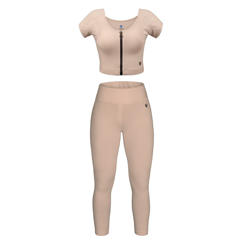 ست نیم تنه و لگینگ ورزشی زنانه تاپیک مدل زیپ دار ضد تعریق