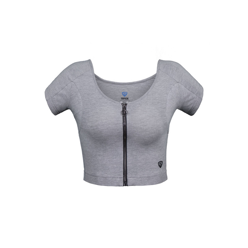 نیم تنه ورزشی زنانه تاپیک مدل زیپ دار ضدتعریق رنگ طوسی